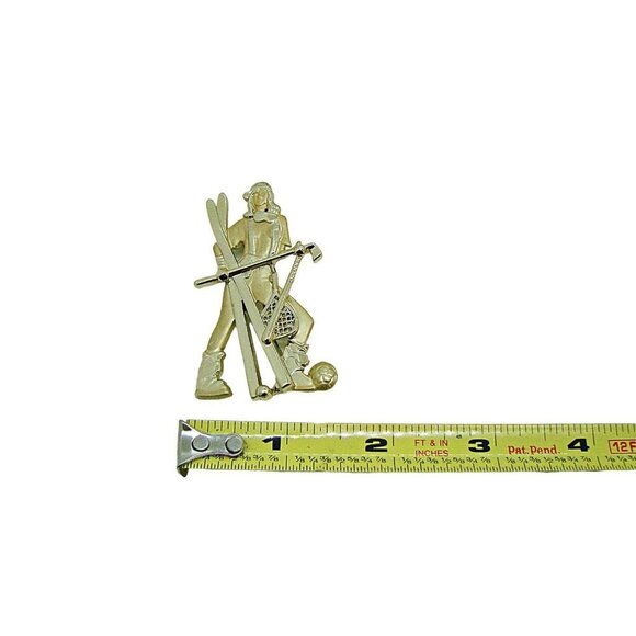 Vintage AJC Womens Golden Girl Tennis Soccer Golf Ski Hockey Brooch Pin 1.5X2.5" - Picture 7 of 10